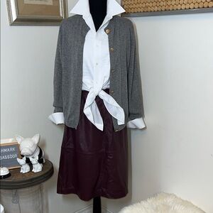 Terry Lewis Leather Burgundy Midi Skirt Sz.20